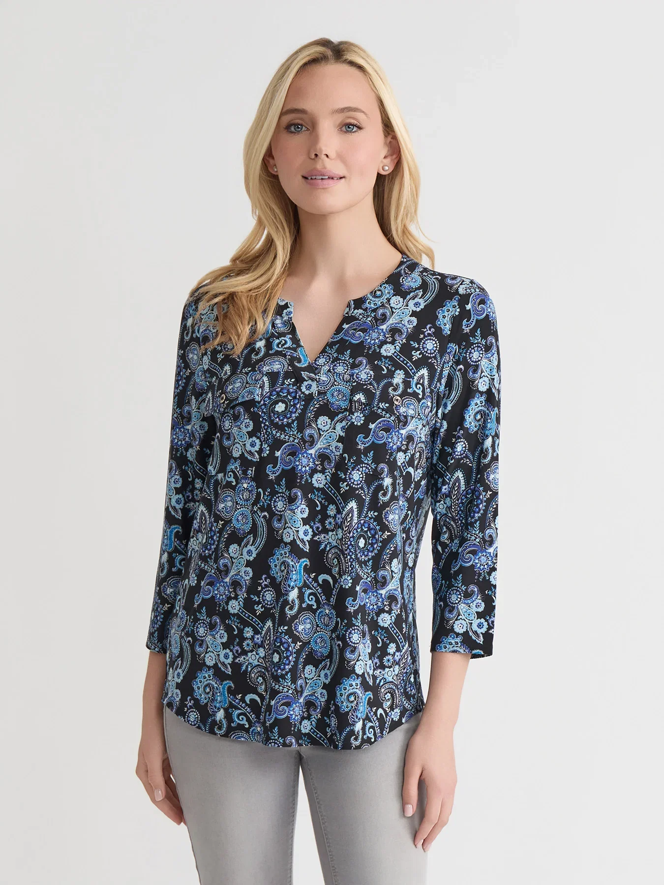 Image of Quarter Sleeve Top, Printed Everyday Knit
