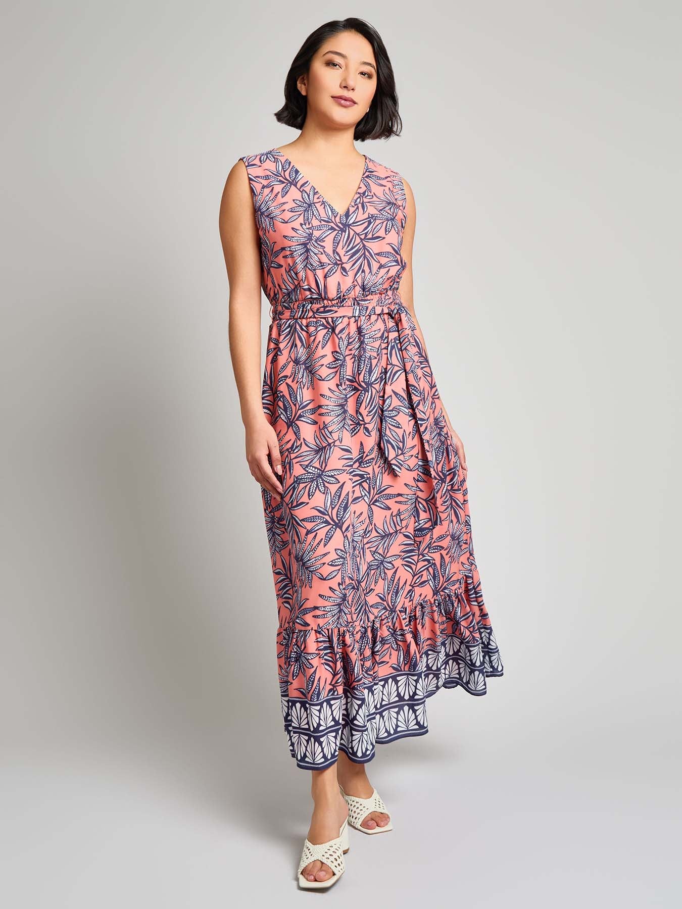Image of V-Neck Belted Maxi Dress, Crepe de Chine