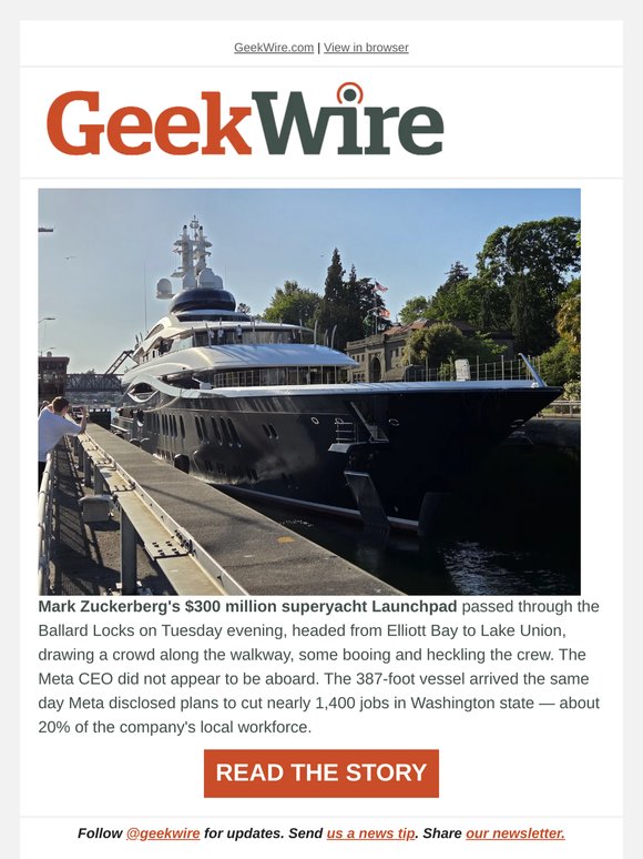Mark Zuckerberg’s superyacht arrives in Seattle just as Meta discloses 1,400 local job cuts