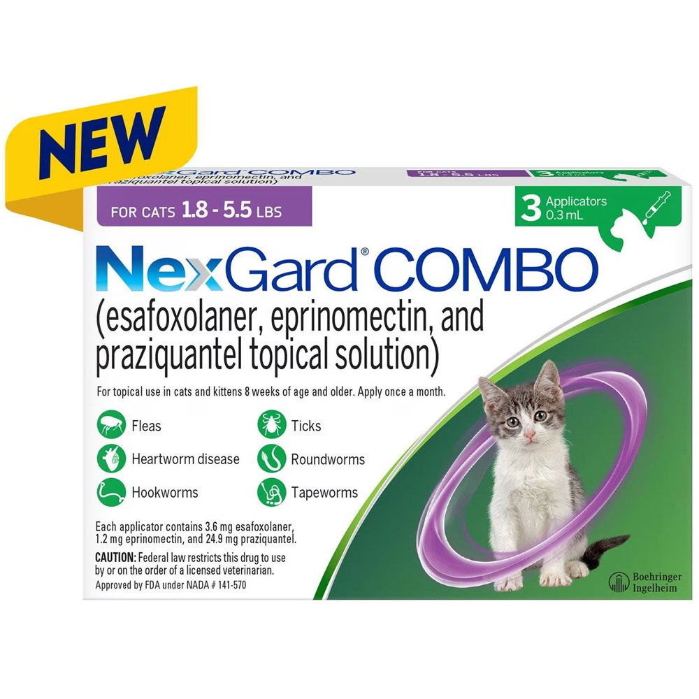 Image of NexGard Combo for Cats- 1.8-5.5 lbs Purple, 3-Month - [Flea & Tick]