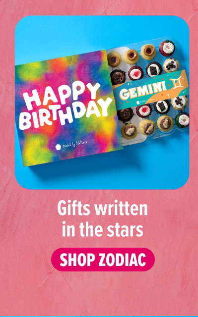 Gifts written in the stars! Shop our happy birthday gift box cupcake 25-pack with zodiac cupcakes.