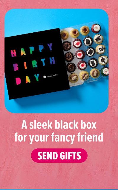A sleek black box for your fancy friend! Send our midnight birthday gift box cupcake 25-pack now.