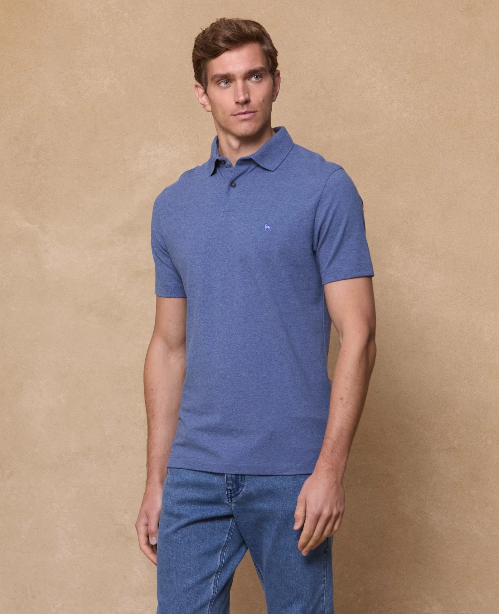 Image of Brandon Cotton Polo – Blue Melange