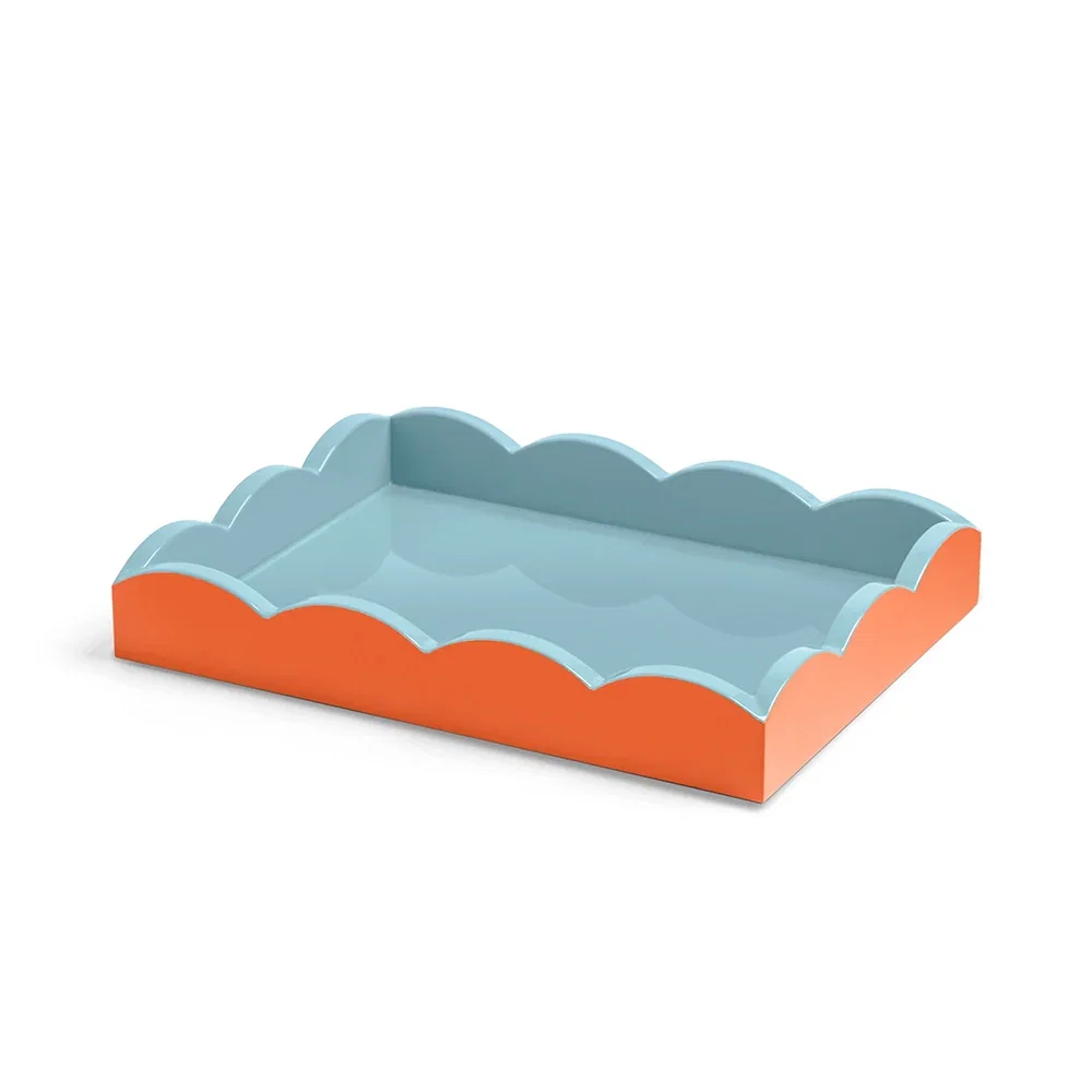 Image of Orange & Chambray Lacquered Scallop Small Two-Tone Tray