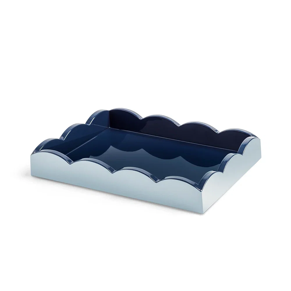 Image of Pale Denim & Navy Lacquered Scallop Small Two-Tone Tray