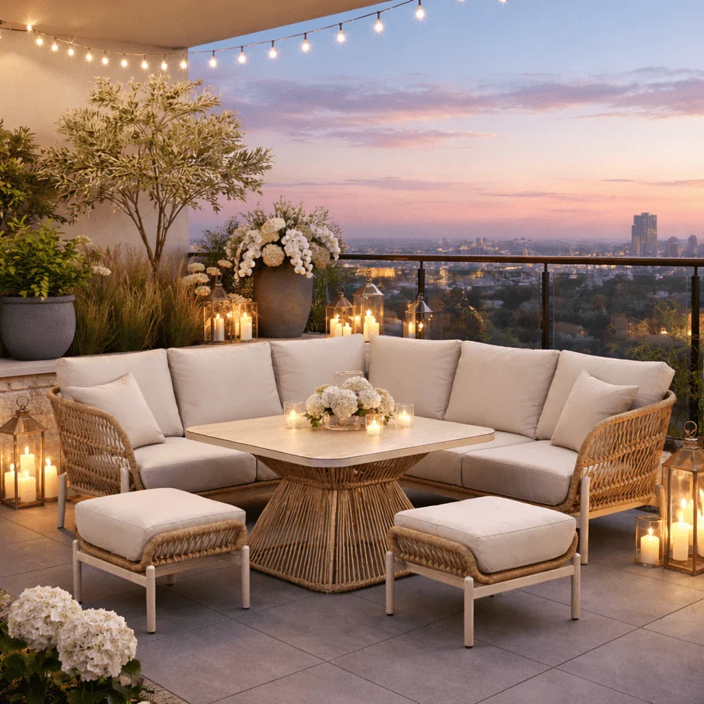 Amalfi Outdoor Cream & Natural Rope Weave Corner Seating Set