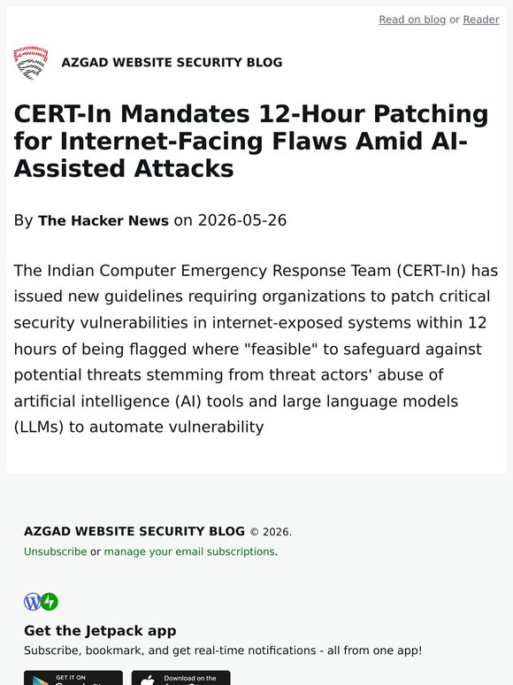CERT-In Mandates 12-Hour Patching for Internet-Facing Flaws Amid AI-Assisted Attacks
