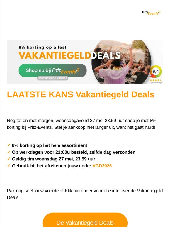 Nog 1 dag: 8% korting met onze Vakantiegeld Deals