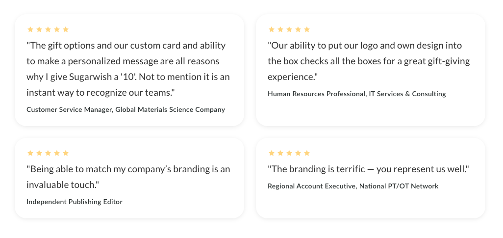 Customer Testimonials about custom branded gifting options
