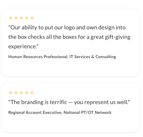 Customer Testimonials about custom branded gifting options