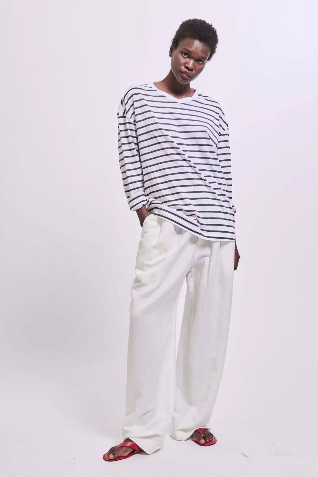 Image of The High V Tee in White Stripe
