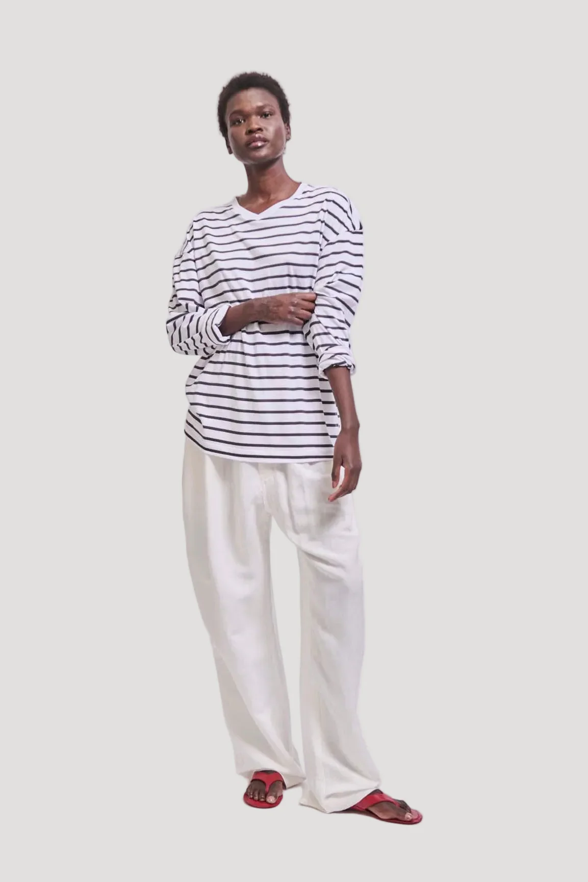 Image of The High V Tee in White Stripe