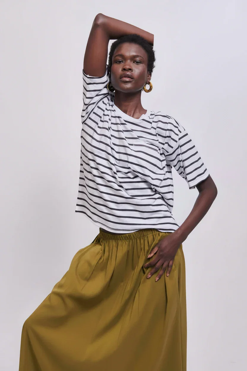 Image of The Boxy Tee in White Stripe