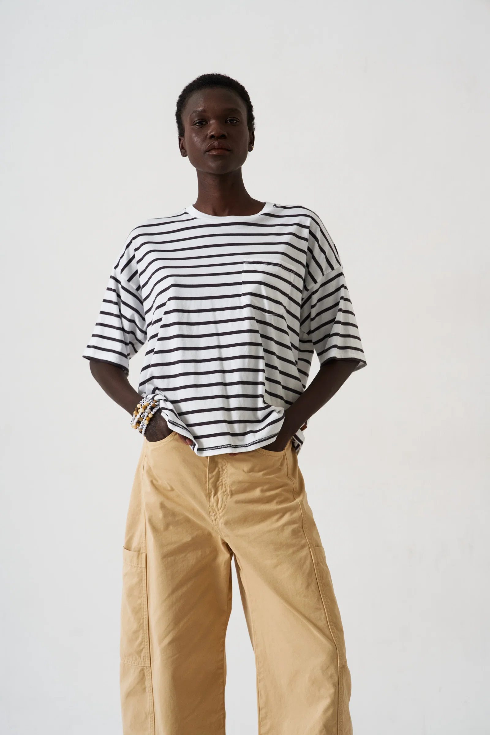 Image of The Boxy Tee in White Stripe