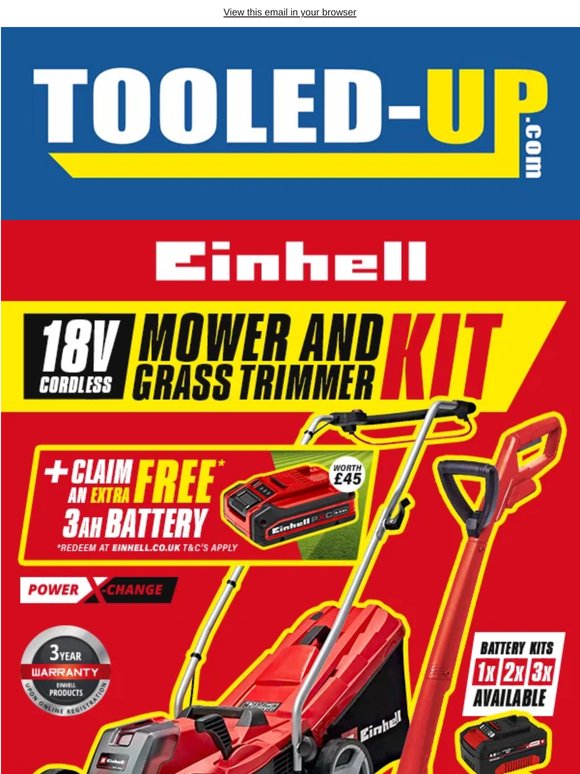 £20 Off Einhell Mower & Trimmer Kit + Free Battery