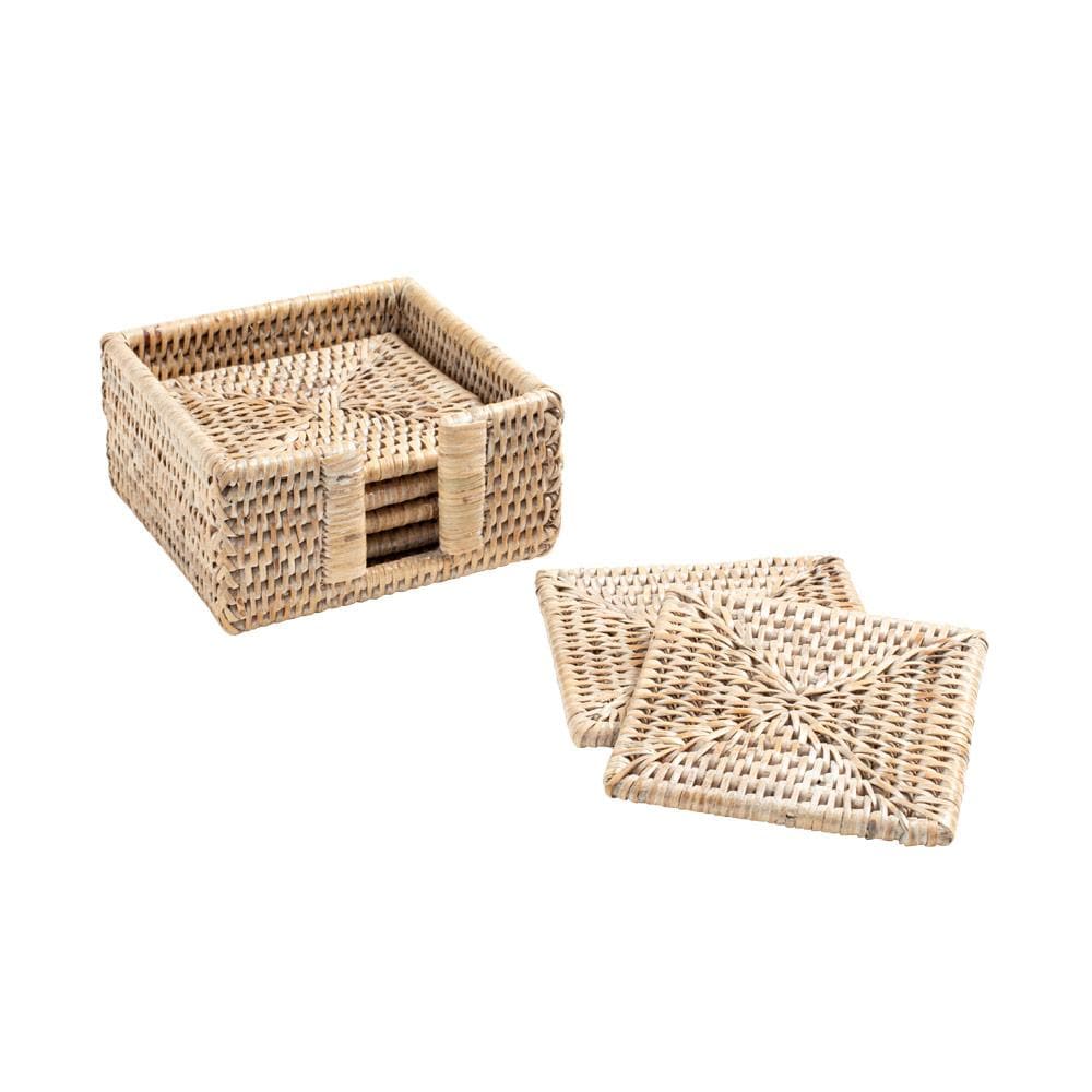 Image of Rattan Square Coasters in White Natural - Set of 6