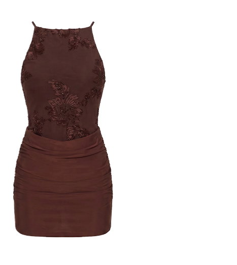 Runway Romance Mini Dress Brown