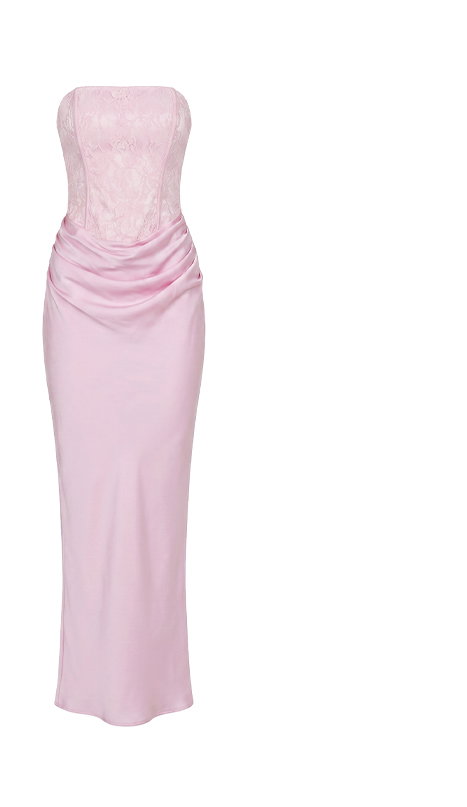 Dressed To Dazzle Strapless Satin Maxi Dress Pink
