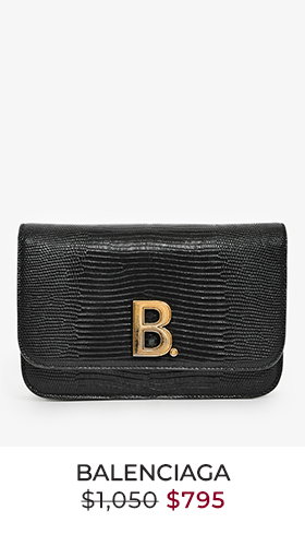 Balenciaga Black Lizard Embossed B. Logo Wallet On Chain Crossbody