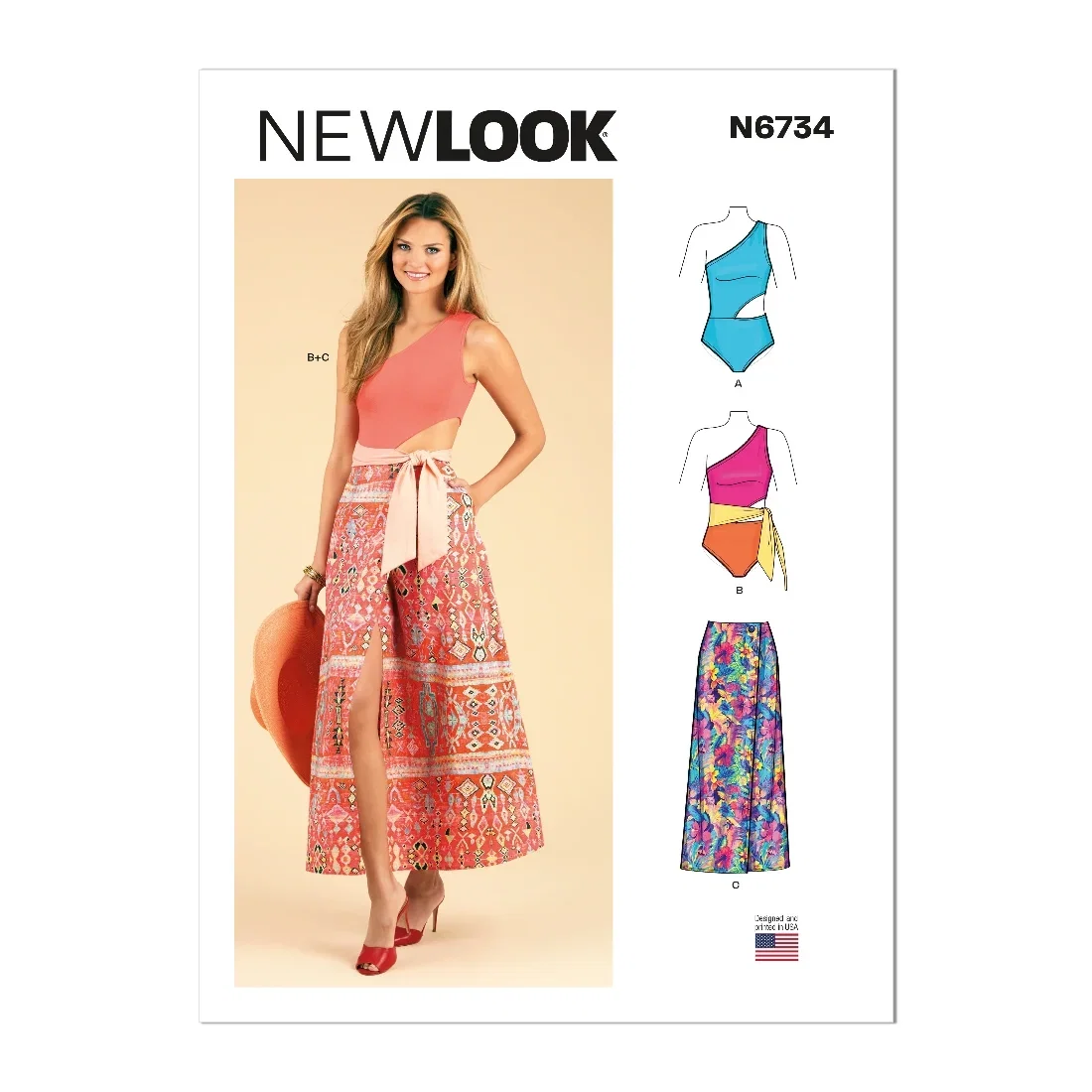 Image of New Look Sewing Pattern 6734 (N) - Misses Swimsuit & Wrap Skirt 8-20 UN6734A 8-20
