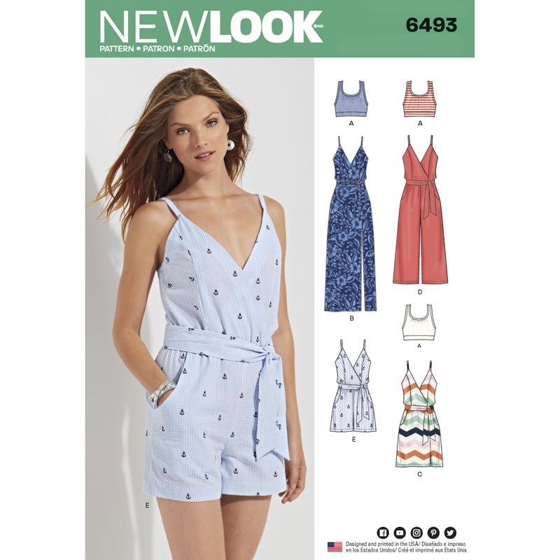 Image of New Look Sewing Pattern 6493 (A) - Misses' Jumpsuit & Dress with Bralette 6493A 6-18
