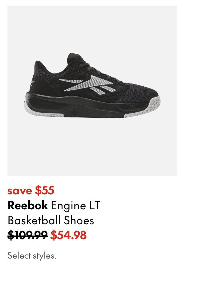 Reebok Engine LT Basketball Shoes
save $55
109.99 (Strikethrough)
54.98
Select styles.