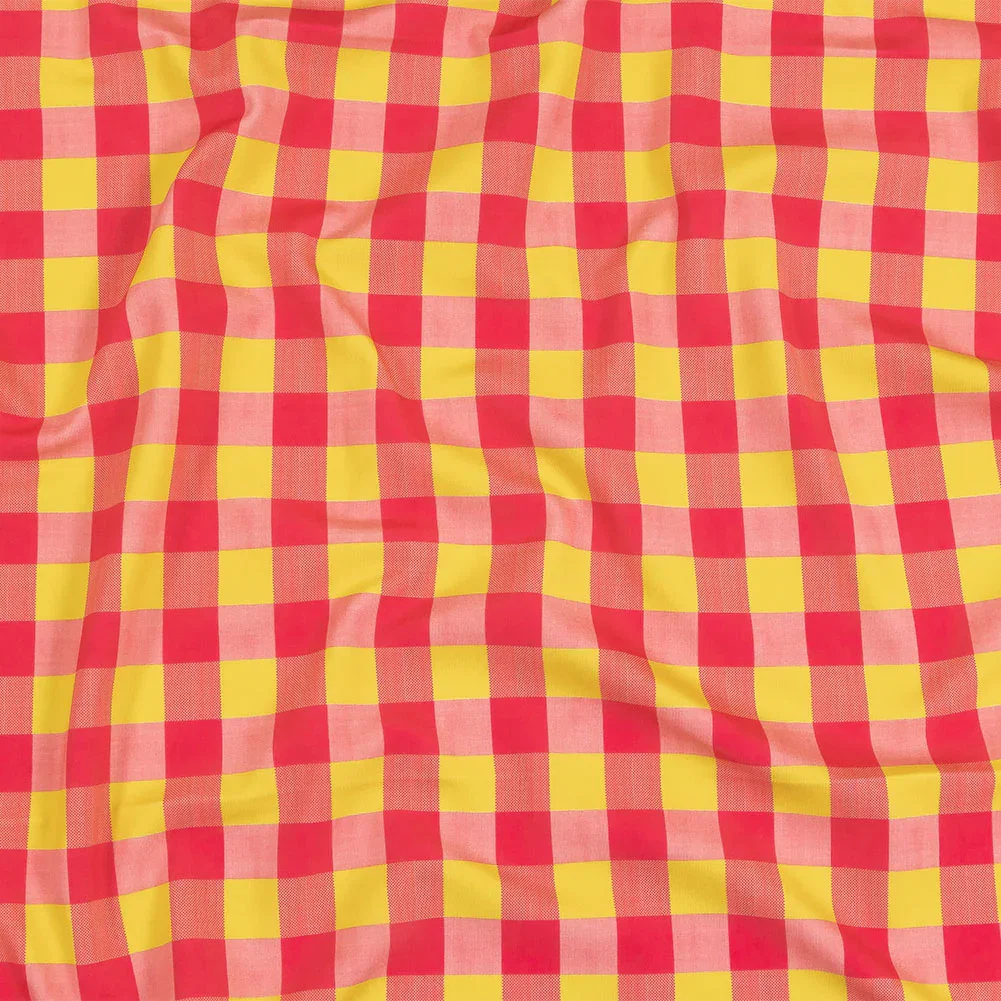 Image of Hot Pink and Yellow Checks UV Protective Compression Swimwear Tricot with Aloe Vera Microcapsules