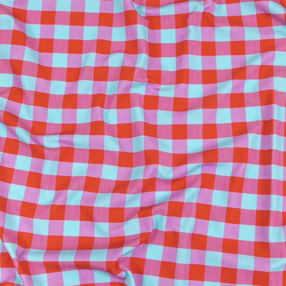 Image of Red Orange and Aqua Checks UV Protective Compression Swimwear Tricot with Aloe Vera Microcapsules