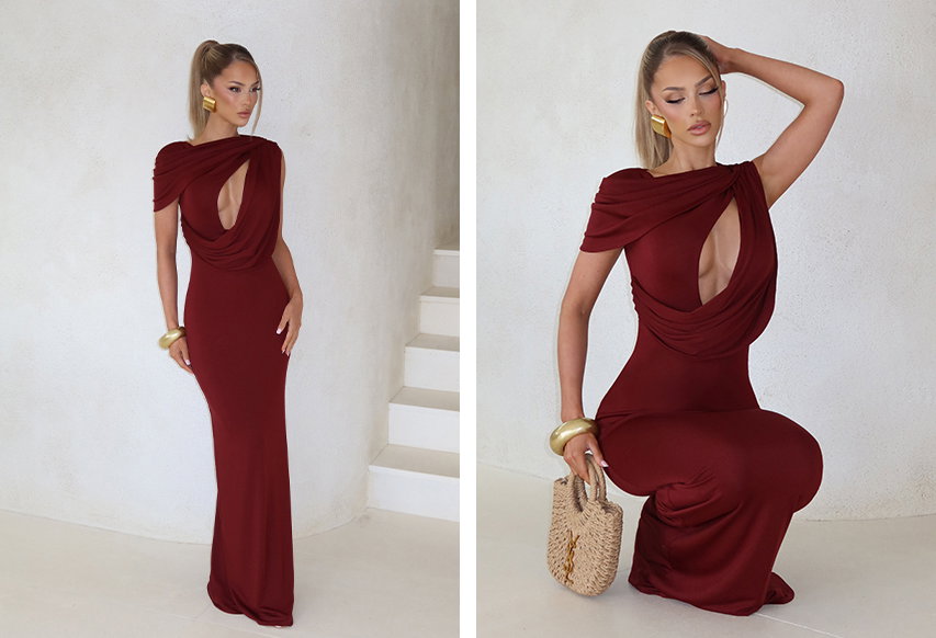 Kalina Maxi Dress - Cherry Lacquer