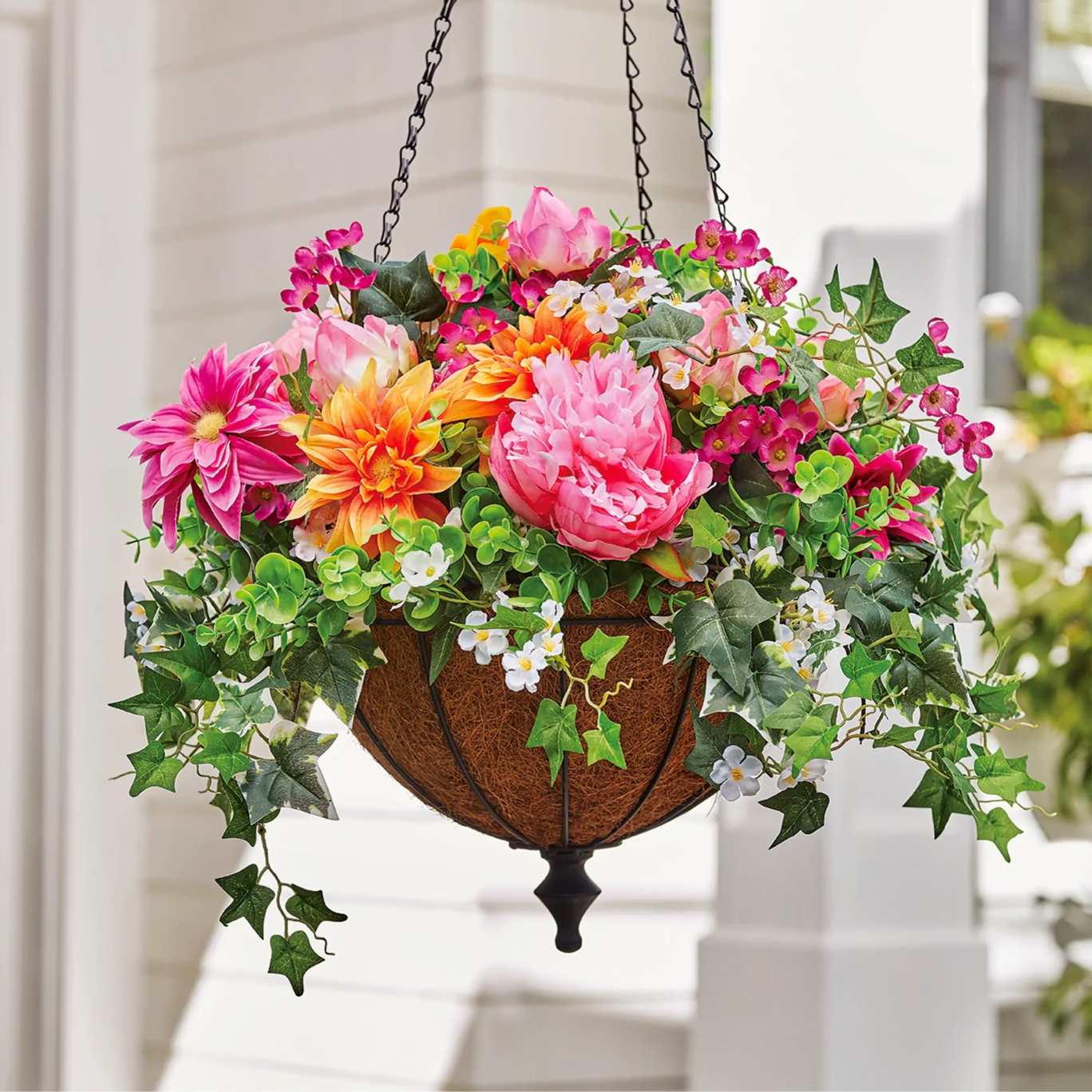 Outdoor Radiant Peony Hanging Basket