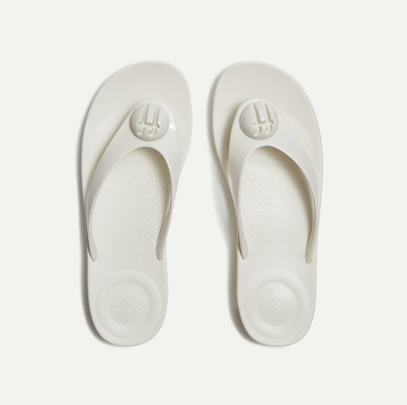 IQUSHION Glossy-Button Flip-Flops - Cream
