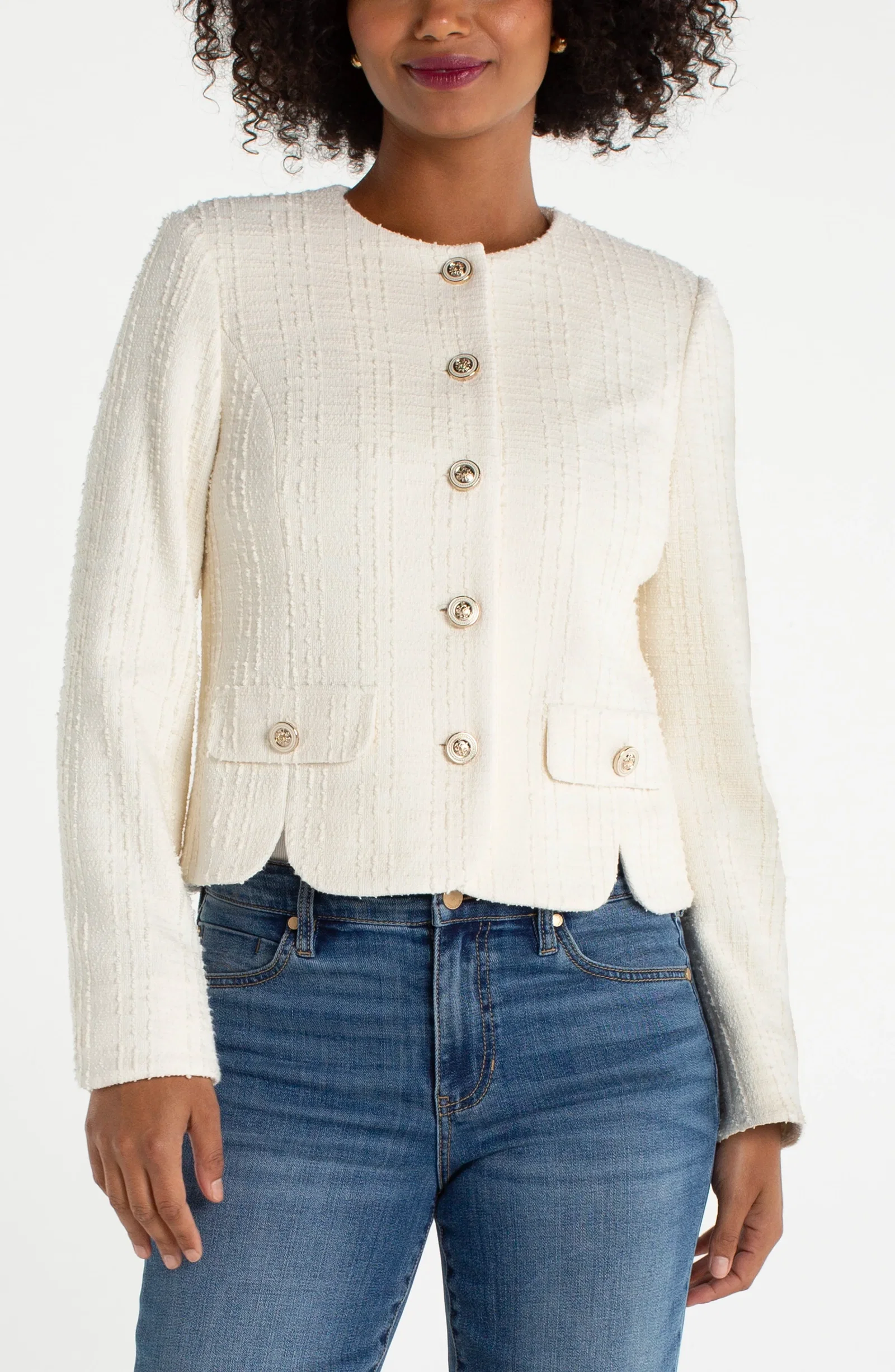 Image of COLLARLESS JACKET WITH SCALLOP DETAIL