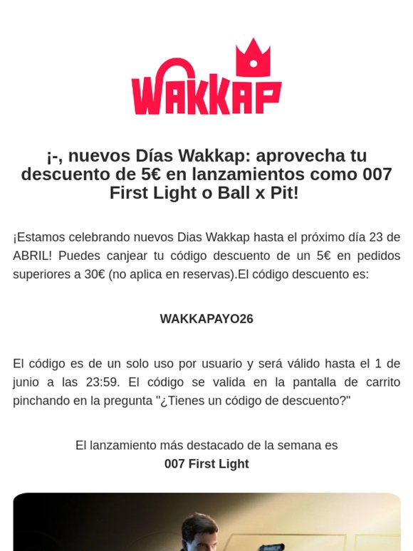¡—, nuevo cupón descuento de 5€ en nuevos lanzamientos:  007 First Light, BallxPit!💂
