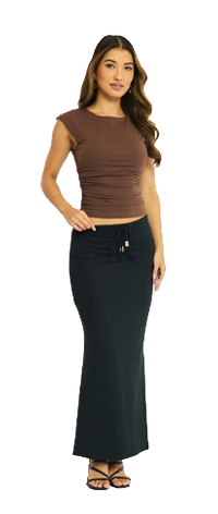 Black Maxi Skirt Elasticated Waist Beaded Details