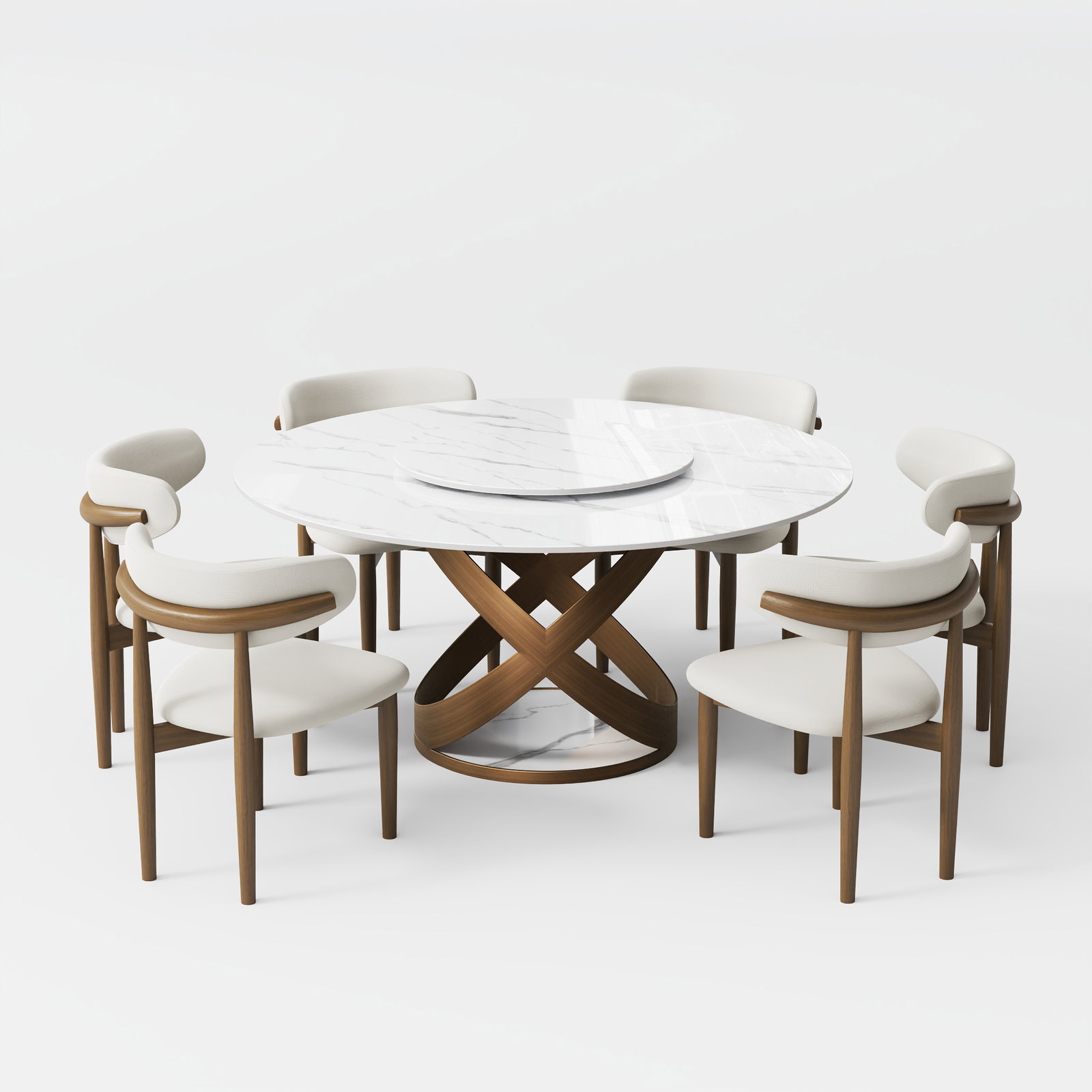 Image of Modern Dining Table Sets Round Sintered Stone Dining Table With Dining Chairs (4 Seaters/ 6 Seaters)