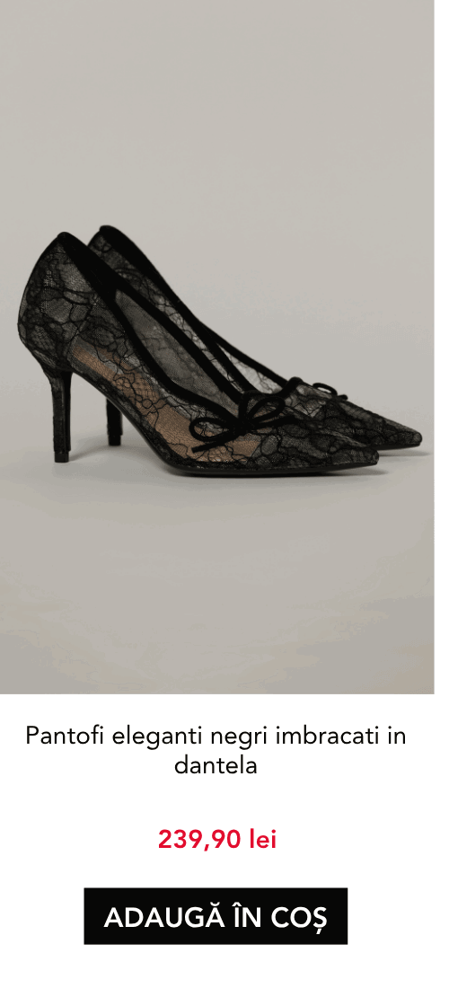 Pantofi eleganti negri imbracati in dantela