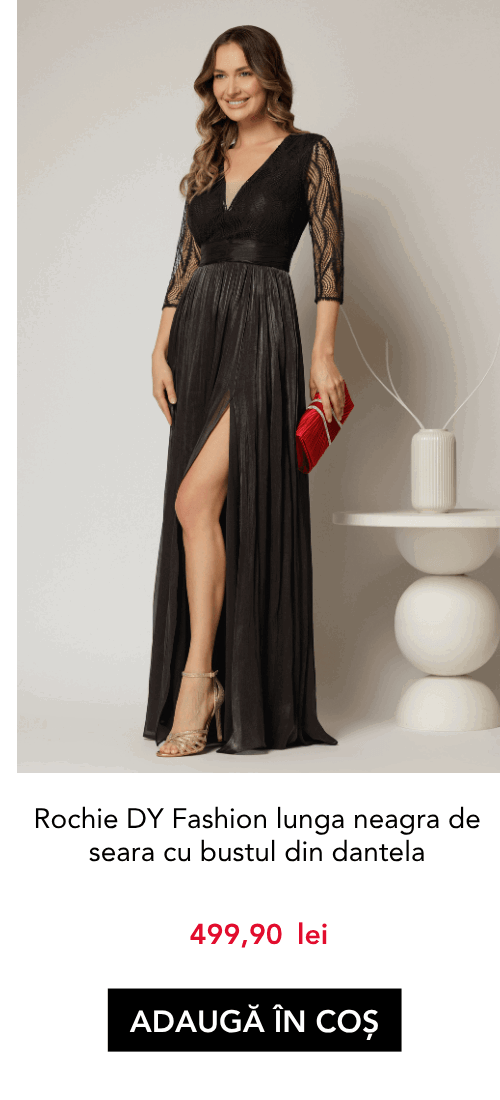 Rochie DY Fashion lunga neagra de seara cu bustul din dantela