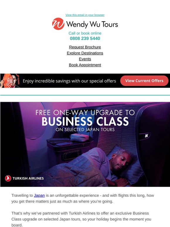 Free One-Way Business Class Upgrade to Japan