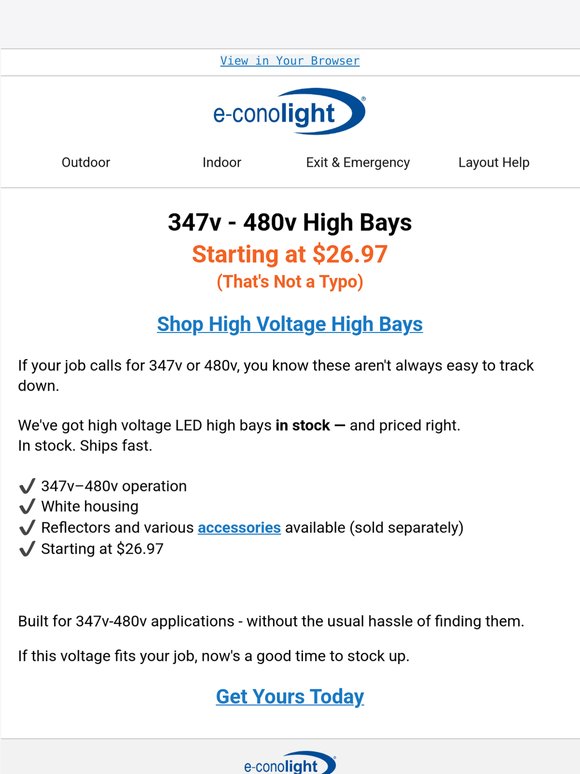 💡 347–480v High Bays Starting at $26.97 (Yes, Really)