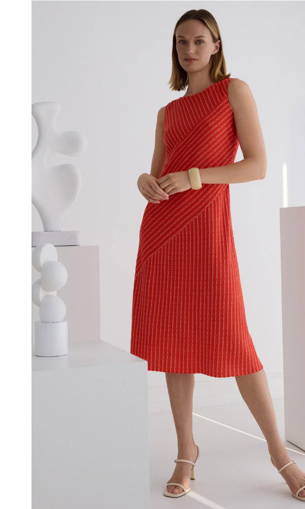 Striped Lined Soft Knit Midi Dress