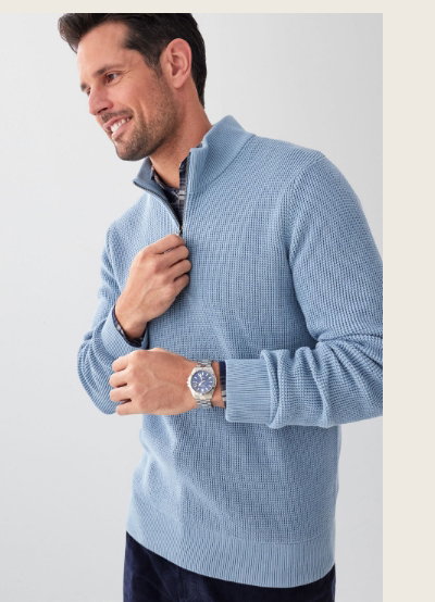Cotton Waffle Half Zip Knit