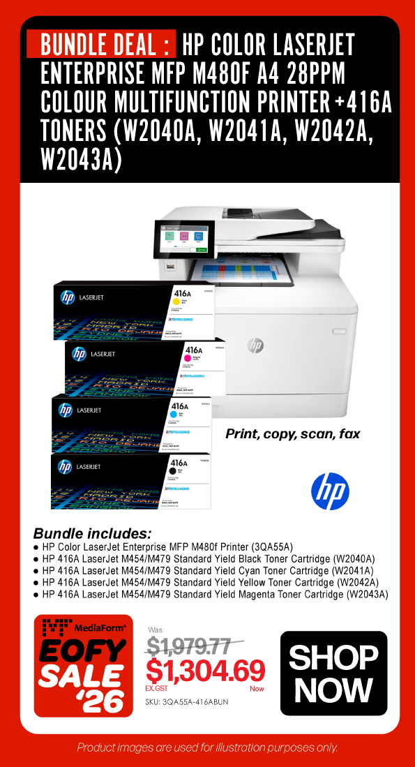 Shop Now: Bundle HP Color LaserJet Enterprise M480f Printer + 416A Toners - Was $1979.77, Now $1304.69 Ex GST