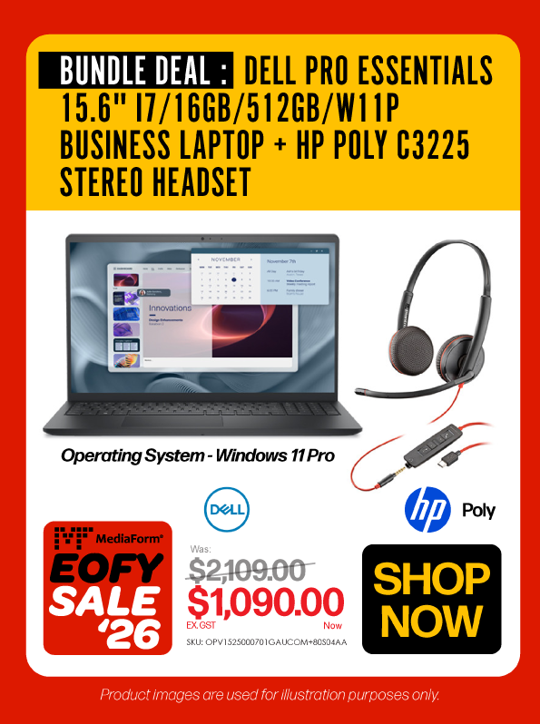 Shop Now: Bundle Dell Pro Essentials 15.6" i7 Business Laptop + Poly C3225 Stereo Headset - Was $2109, Now $1090 Ex GST