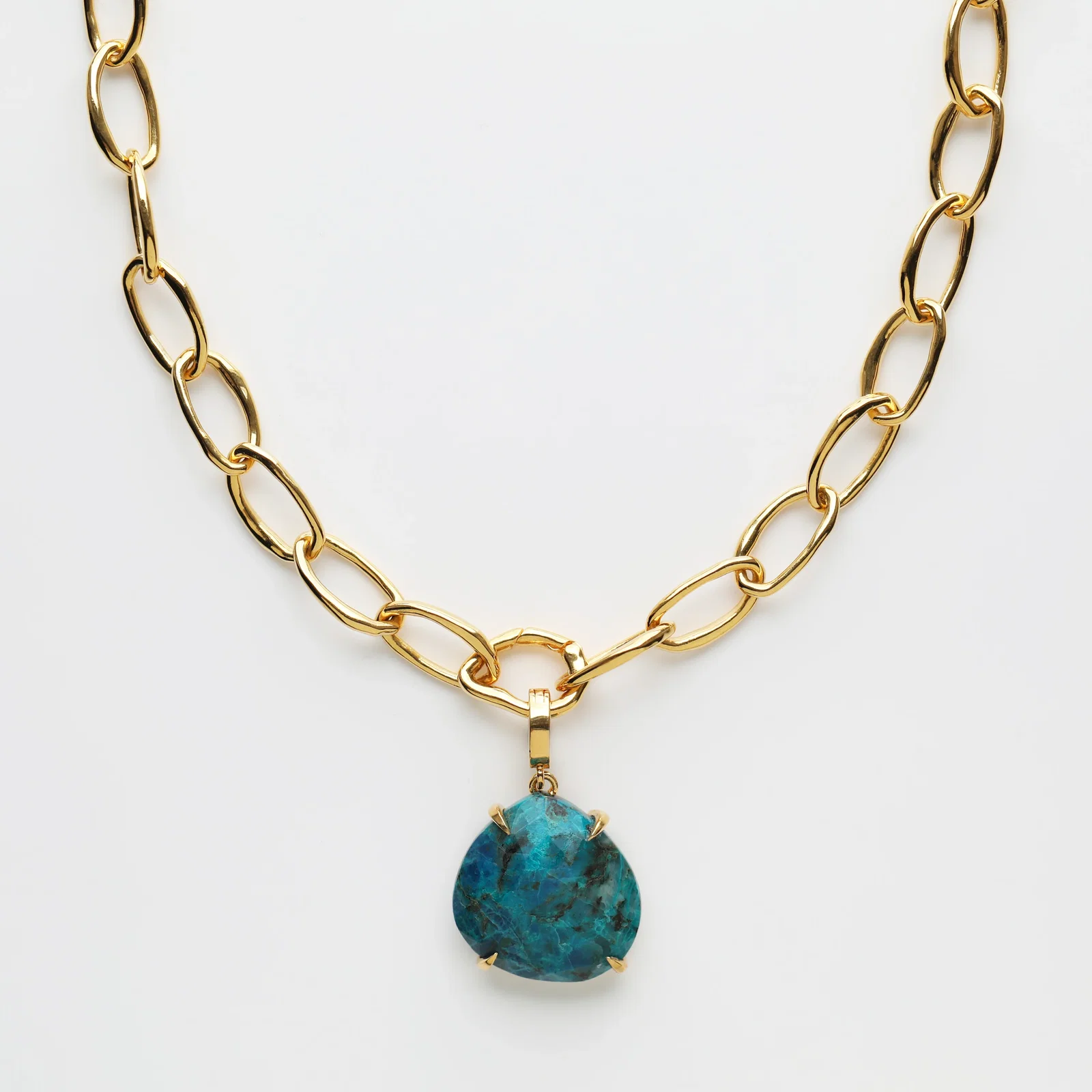 Image of Azurite Ocean Pendant on Molten Charm Holder Link Chain Necklace