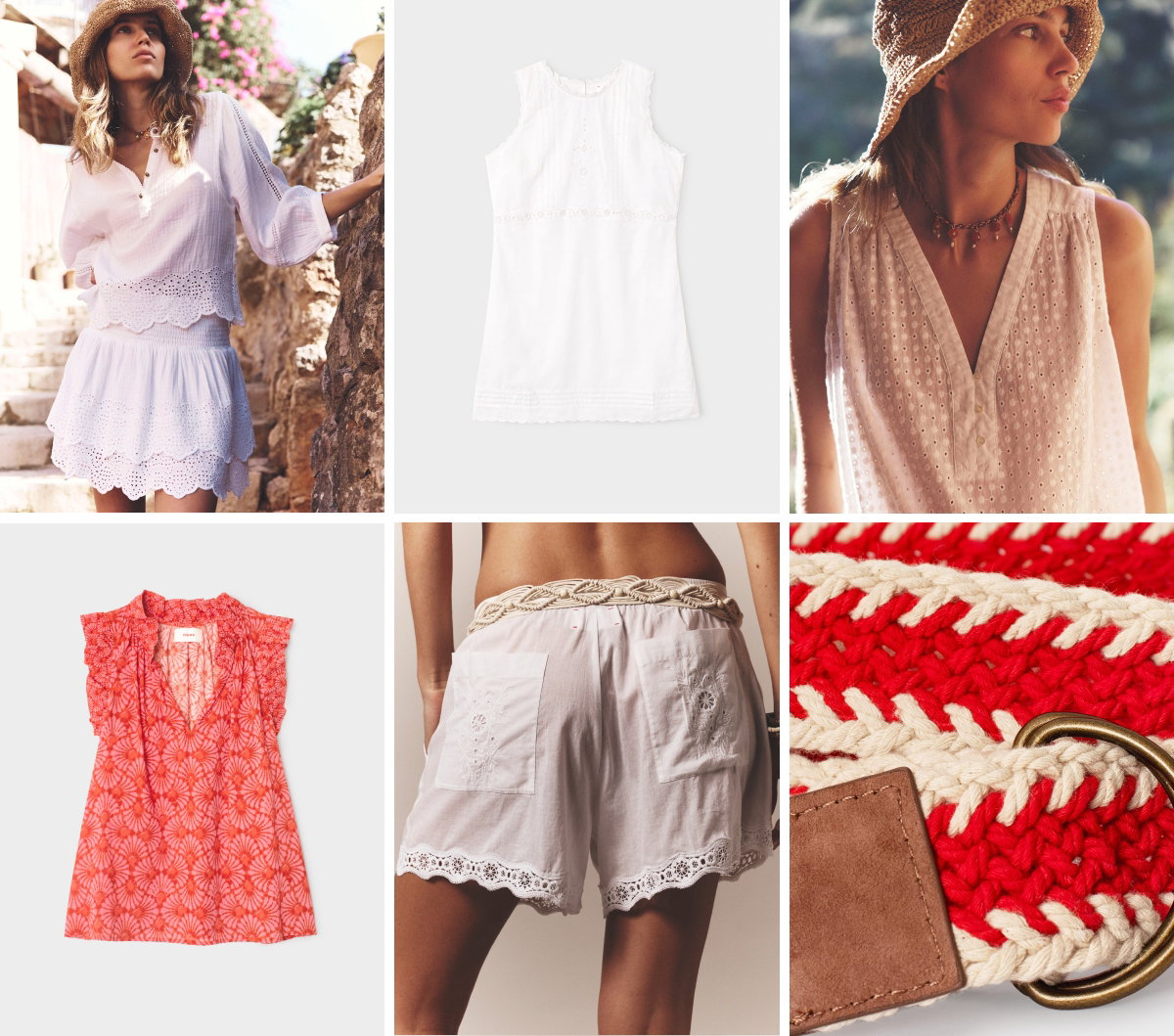 Grid of 6 Pretty Things. Explore the Edit of Delicate Details and Soft Fabrics. 