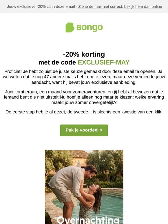 Jouw exclusieve -20% zit in deze email