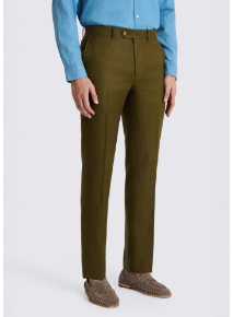 Tailored Fit Olive Twill Linen Trouser
