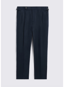 Navy Linen Pleated Trousers