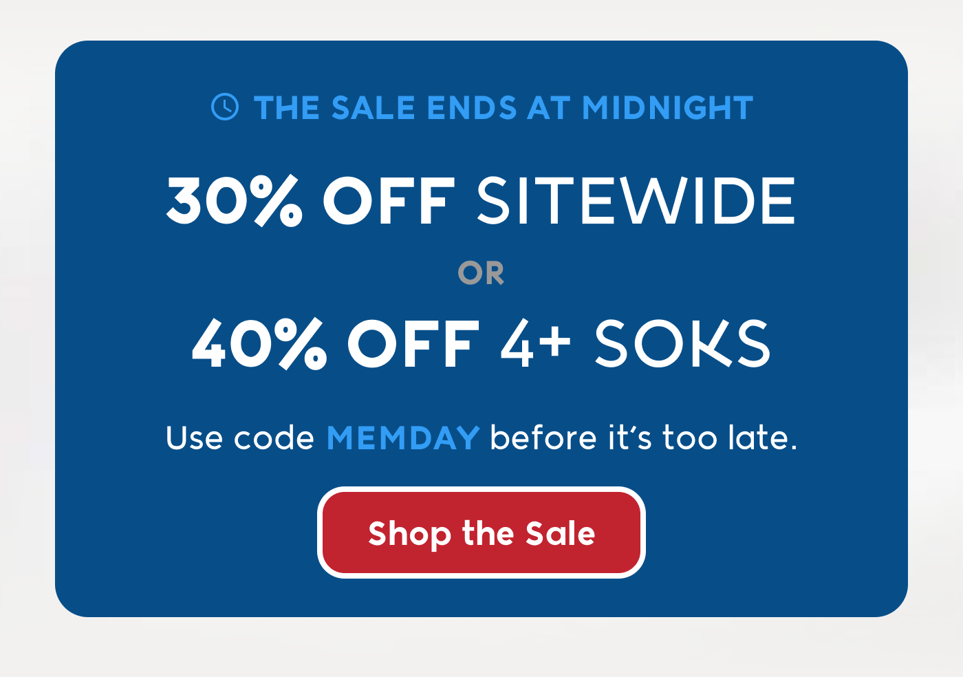 Shop the Sale banner featuring Memorial Day savings with drinkware and promotional offer details.