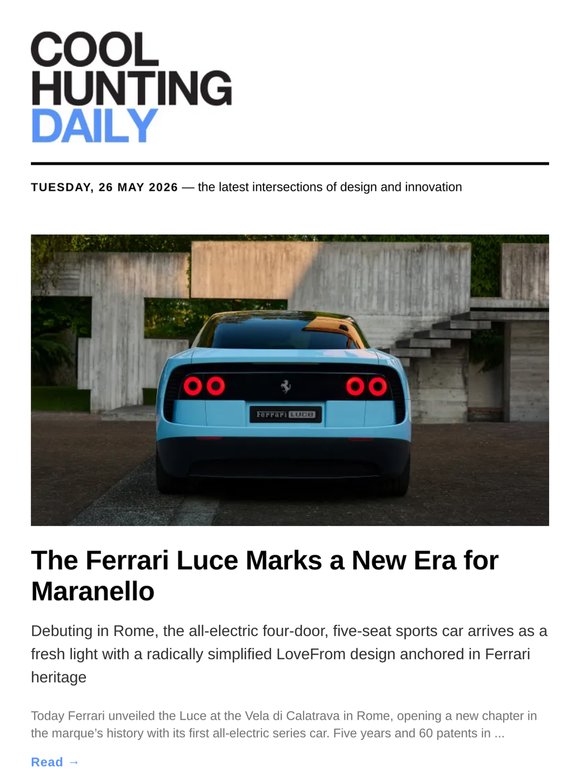 The all-electric four-door, five-seat Ferrari Luce arrives as a fresh light with a radically simplified LoveFrom design
